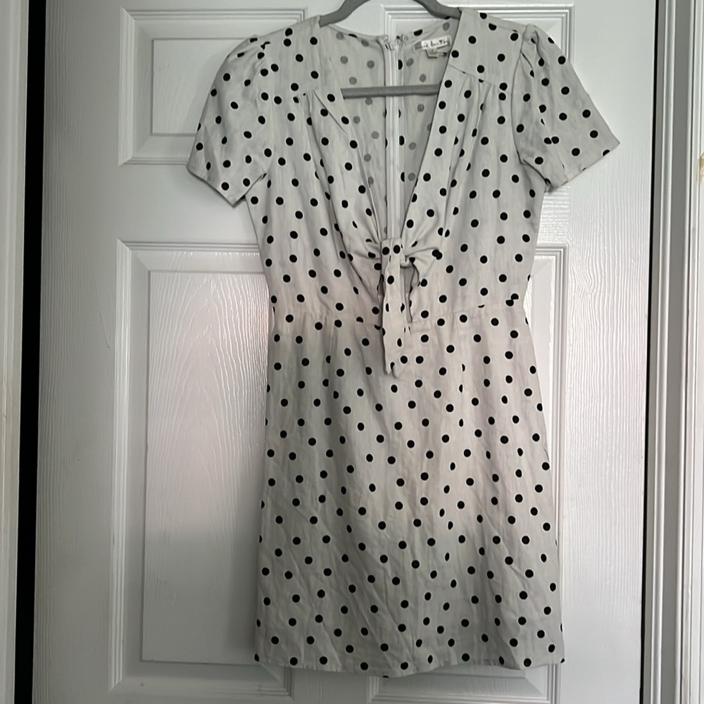 Nine Britton dress black and white, tie front polka dot mini dress.